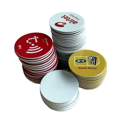 Στρογγυλό NFC Token RFID Ετικέτα νομίσματος Ελέγχος πρόσβασης με αυτοκόλλητο chip Disposable